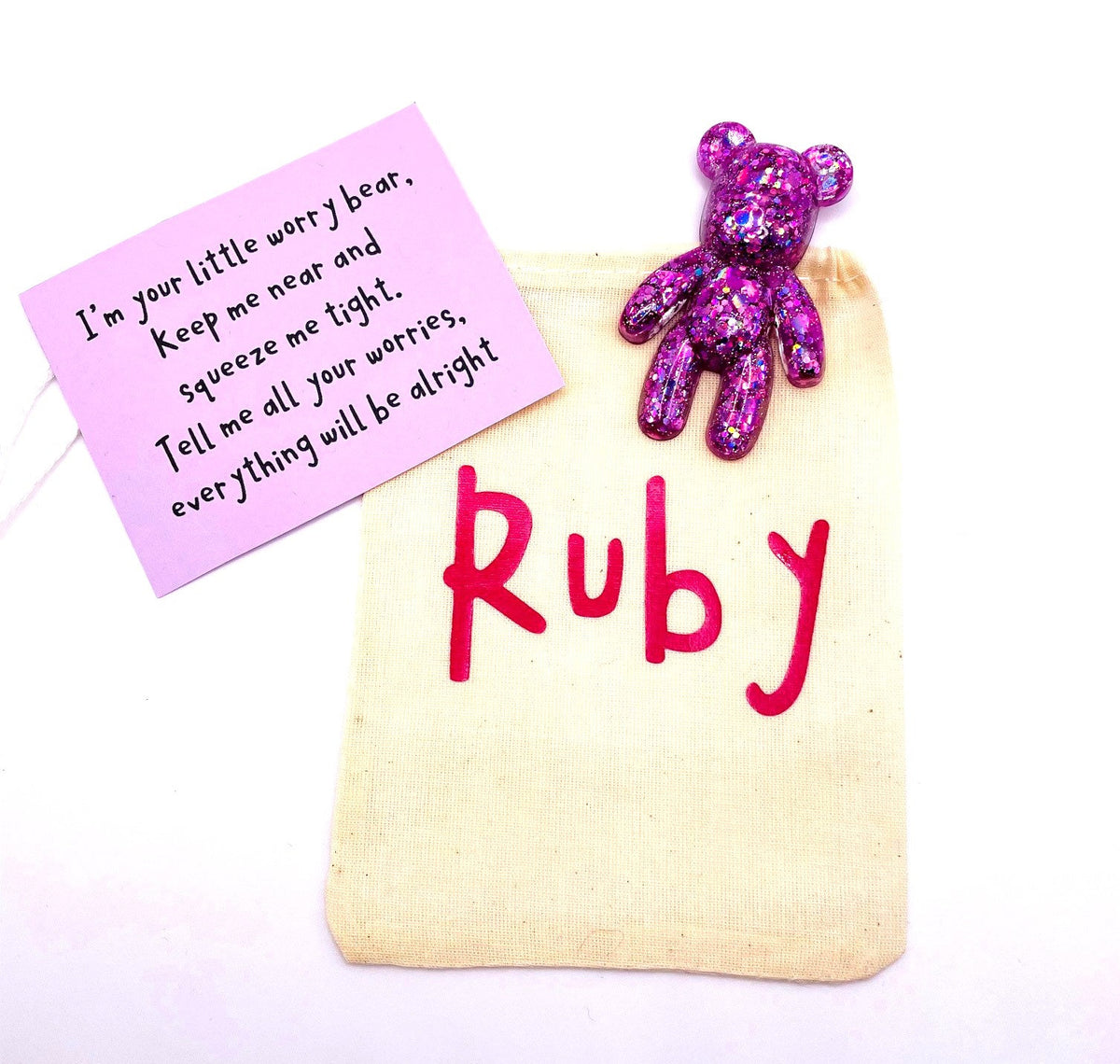 Personalised Worry Bear with Poem Pouch - Anxiety Gift