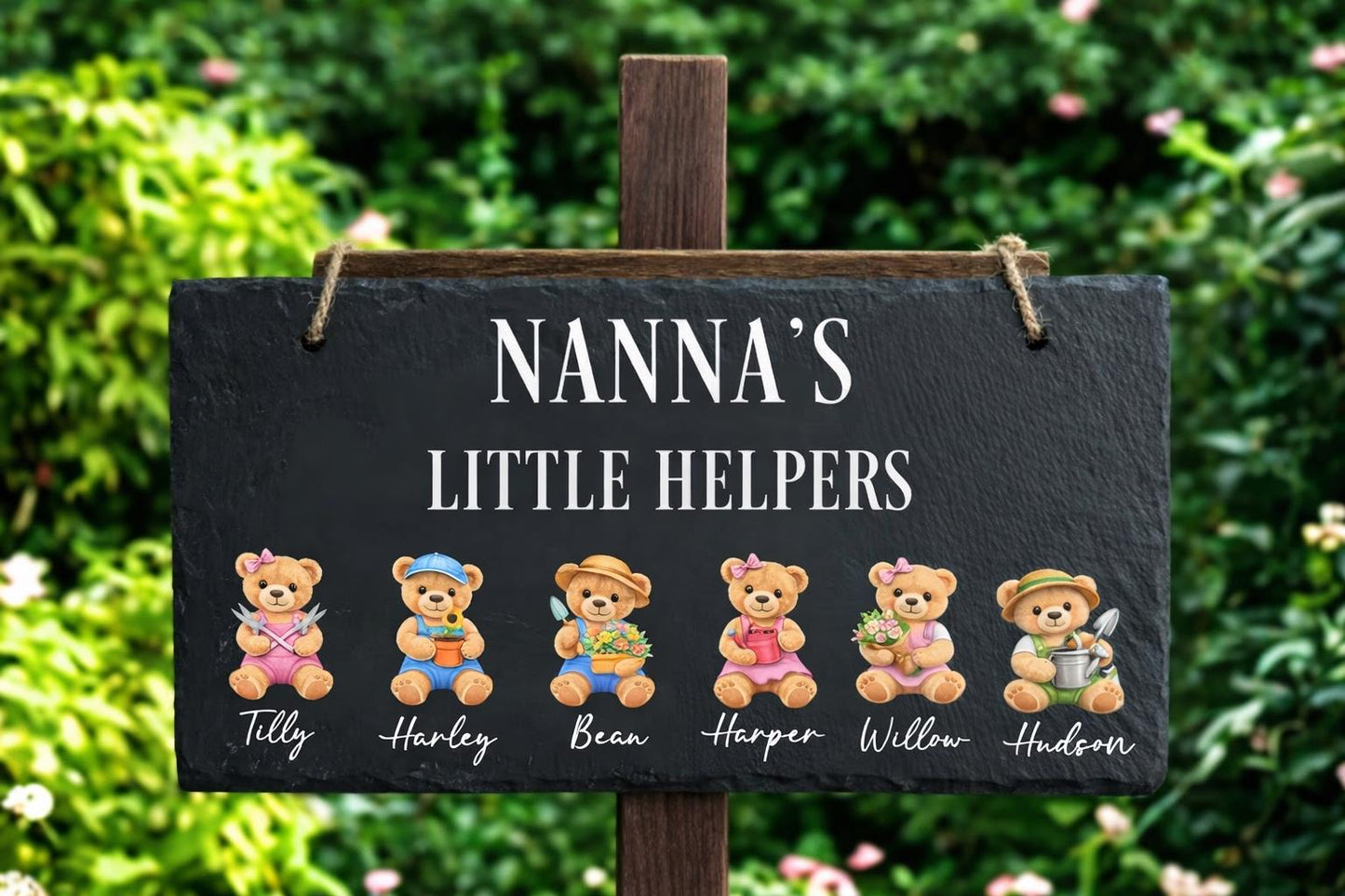 Personalised Garden Gift, Nanny's Little Helpers, Teddy Bears, Garden Slate