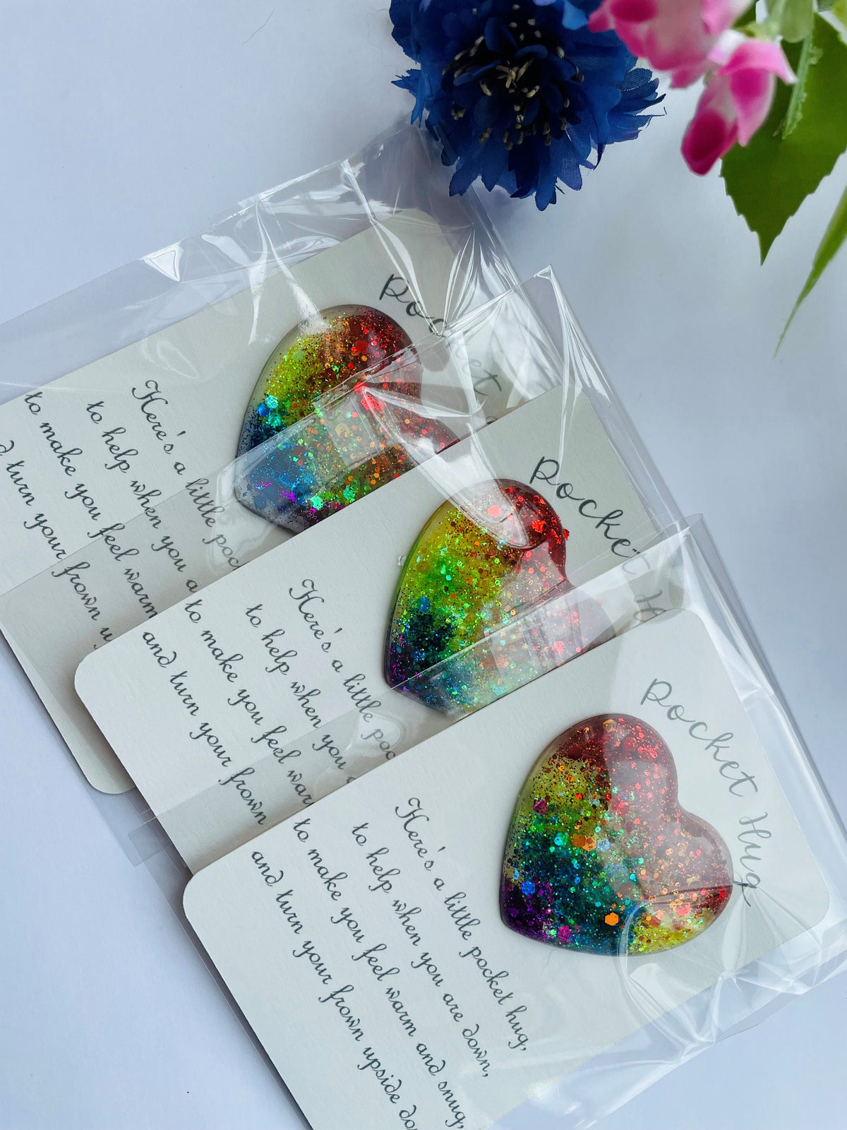 Rainbow Resin Heart Pocket Hug: Positivity Token Gift