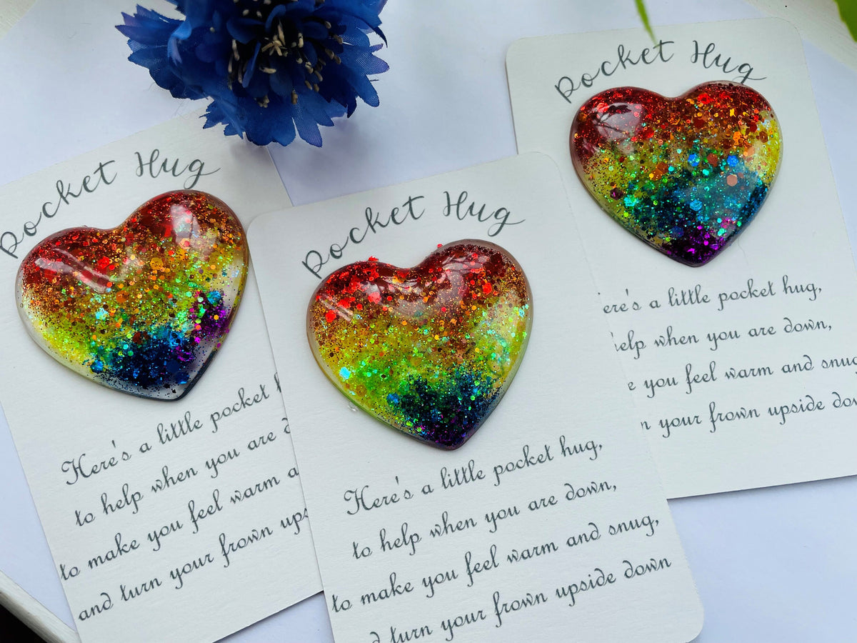 Rainbow Resin Heart Pocket Hug: Positivity Token Gift