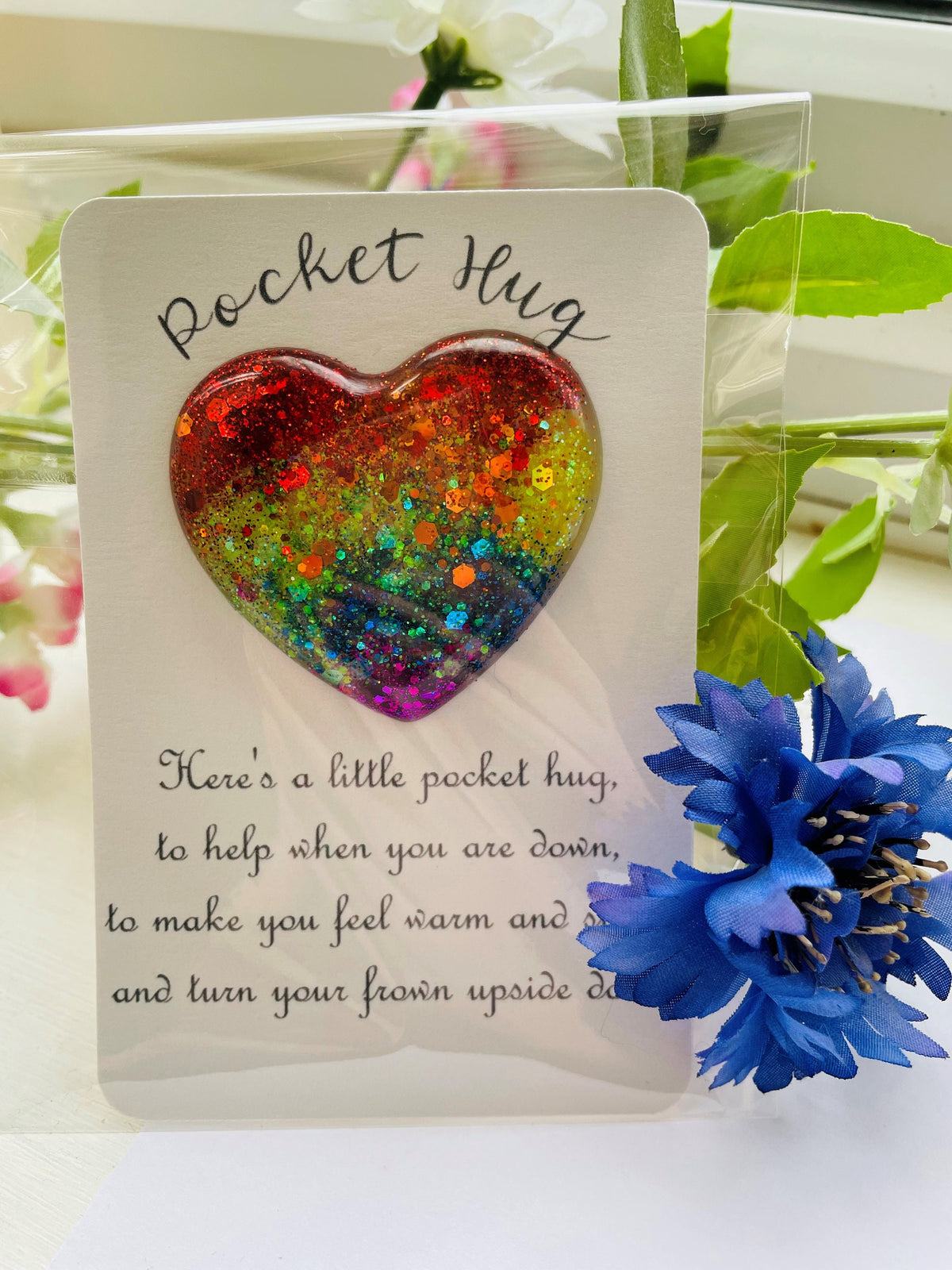 Rainbow Resin Heart Pocket Hug: Positivity Token Gift