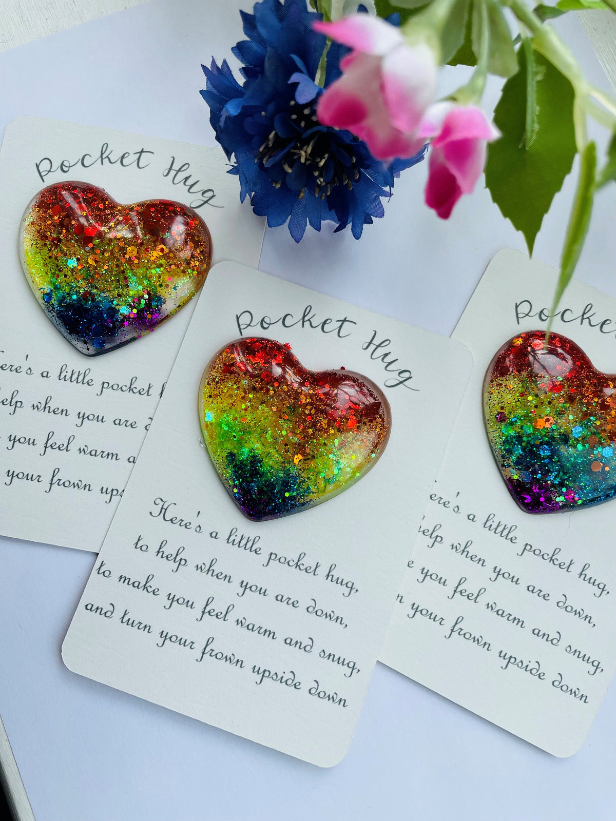 Rainbow Resin Heart Pocket Hug: Positivity Token Gift