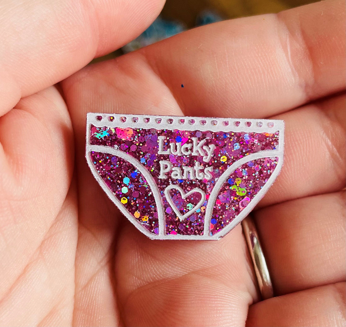 Lucky Pants Resin Pin Badge: Handmade Positivity Gift