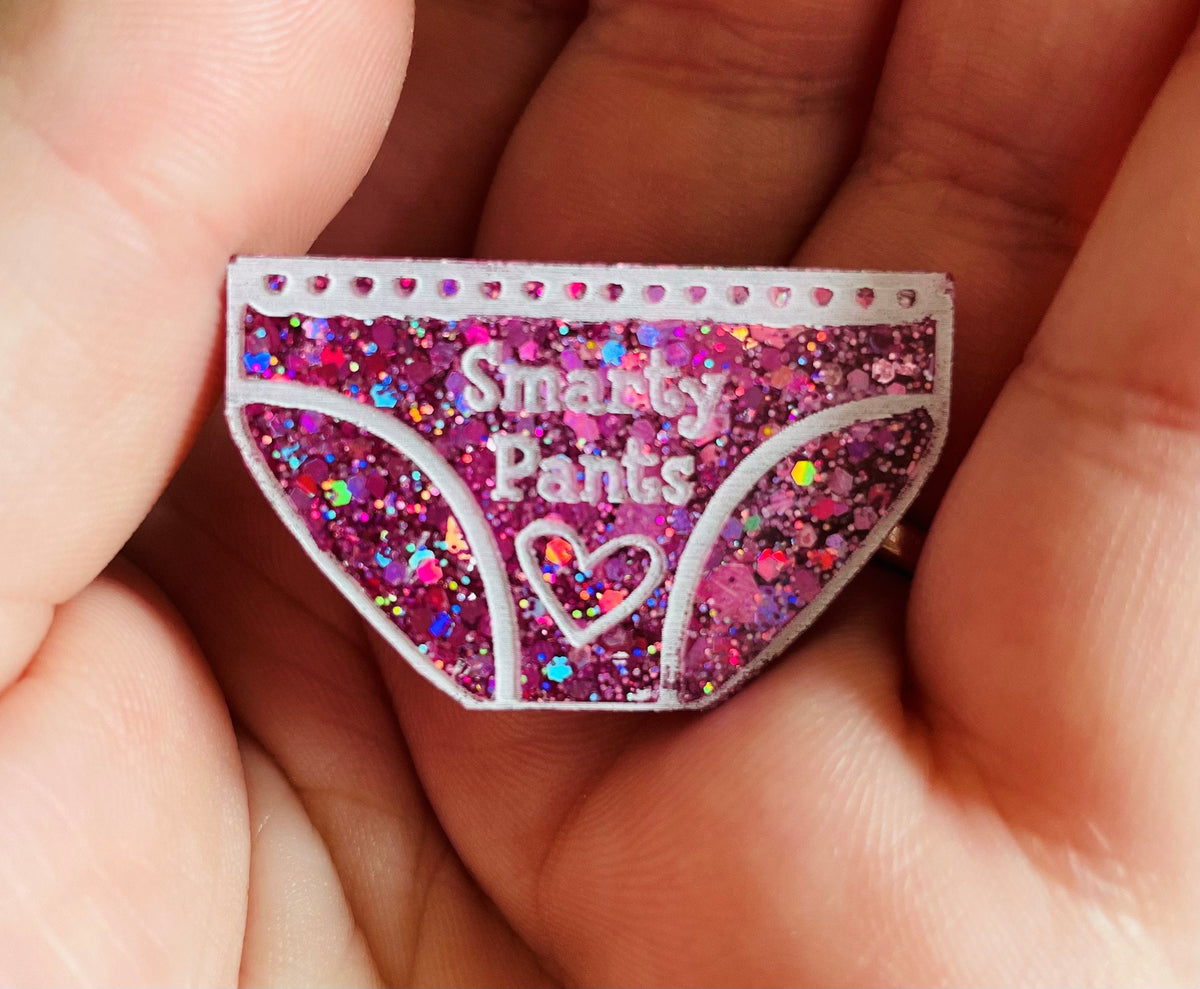 Smarty Pants Resin Keychain: Handmade Brooch Pin Badge