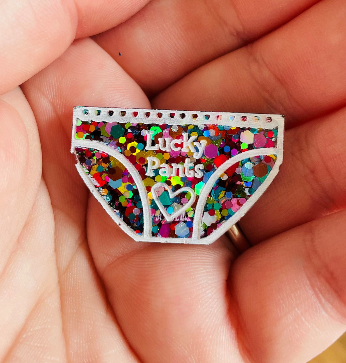 Lucky Pants Resin Pin Badge: Handmade Positivity Gift