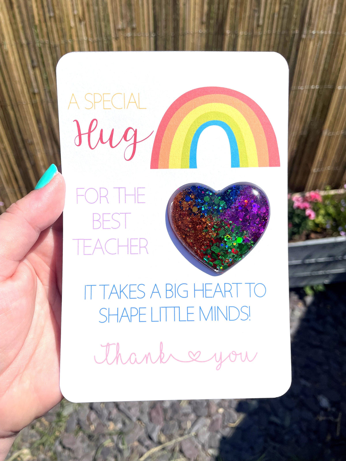 Gift for teacher, pocket hug, rainbow pocket hug, end of year gift, best teacher, resin heart, thank you teacher gift