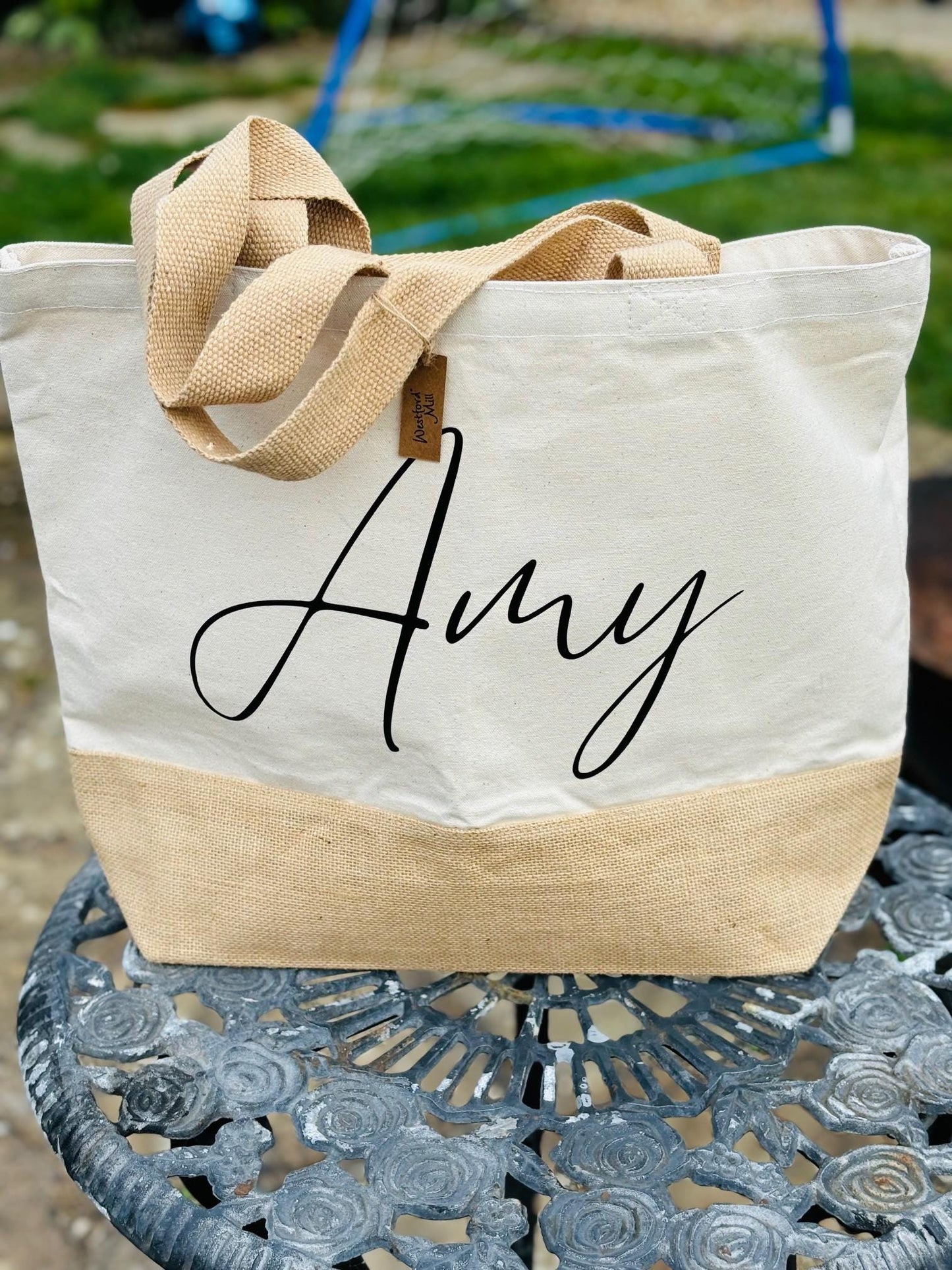 Personalised shopping bag, large jute bag, tote bag, custom shopping bag, mothers day gift, grandma gift, gifts for her