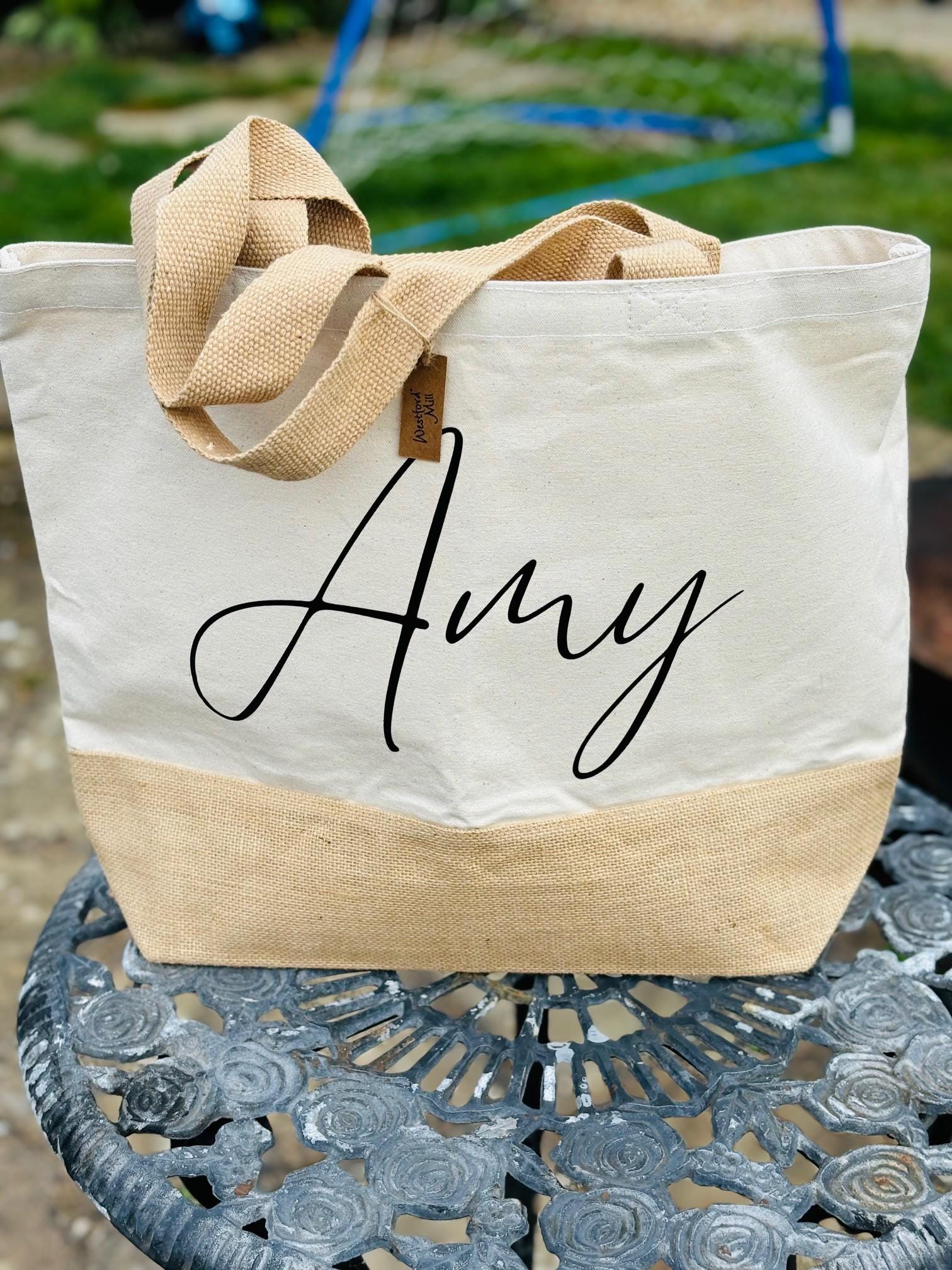Personalised shopping bag, large jute bag, tote bag, custom shopping bag, mothers day gift, grandma gift, gifts for her