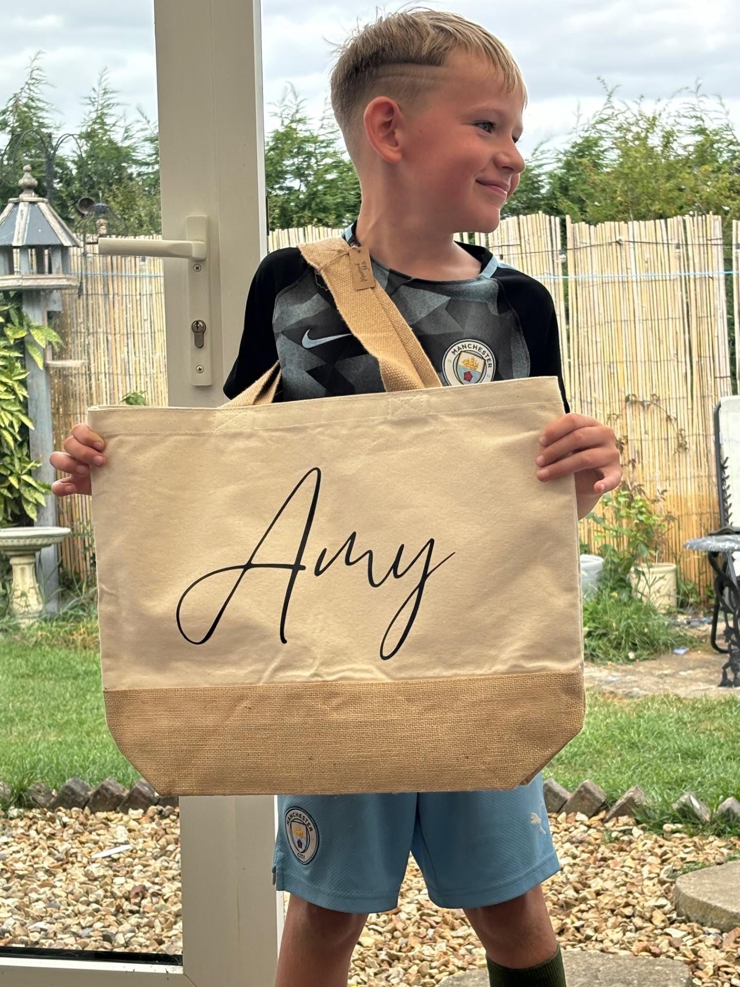Personalised shopping bag, large jute bag, tote bag, custom shopping bag, mothers day gift, grandma gift, gifts for her