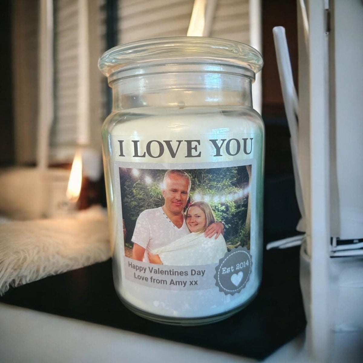 Personalized Scented Candle: 90 Hour Burn Time, Custom Photo Label