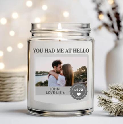 Personalized Scented Candle: 90 Hour Burn Time, Custom Photo Label