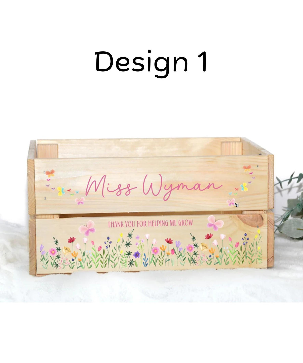 Personalised Teacher Gift Crate, Floral Design Wooden Box
