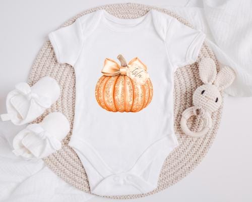 Personalised Halloween Vest: Sparkly Pumpkin, Custom Baby 1st Halloween