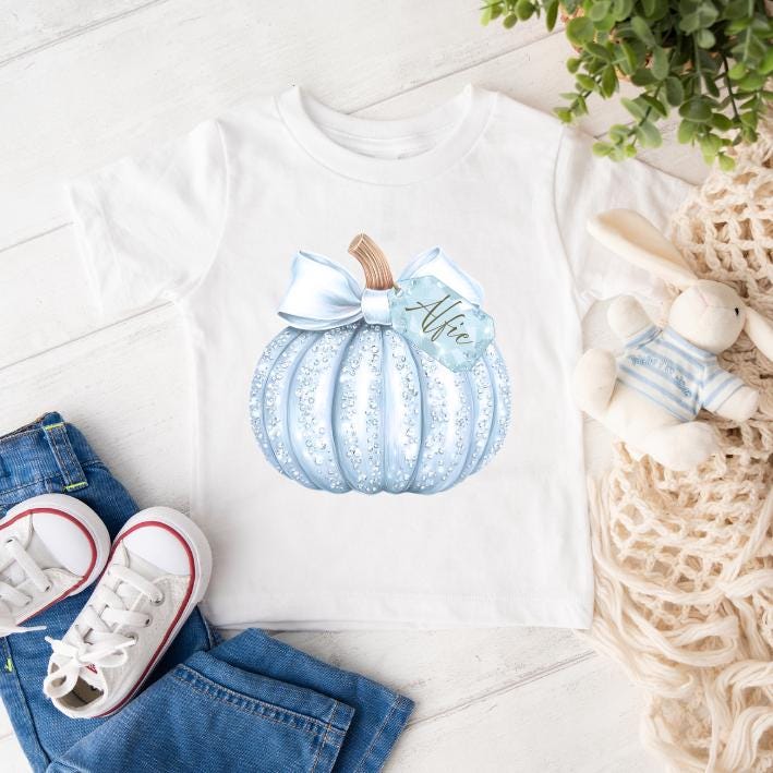 Personalised Halloween T-Shirt: Sparkly Pumpkin, Custom Name