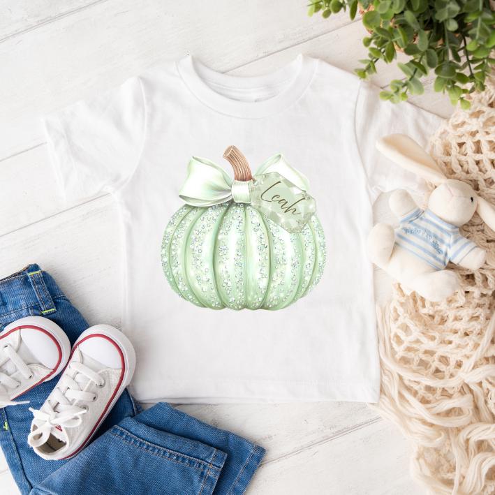 Personalised Halloween T-Shirt: Sparkly Pumpkin, Custom Name