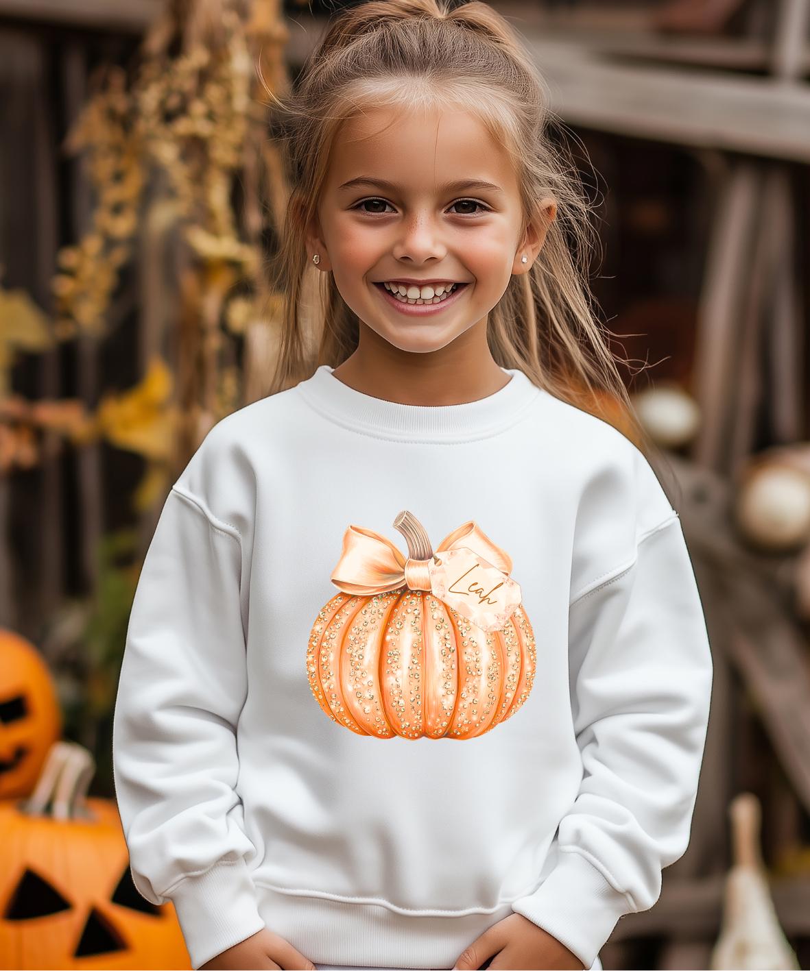 Personalised Halloween Sweatshirt: Sparkly Pumpkin, Custom Name