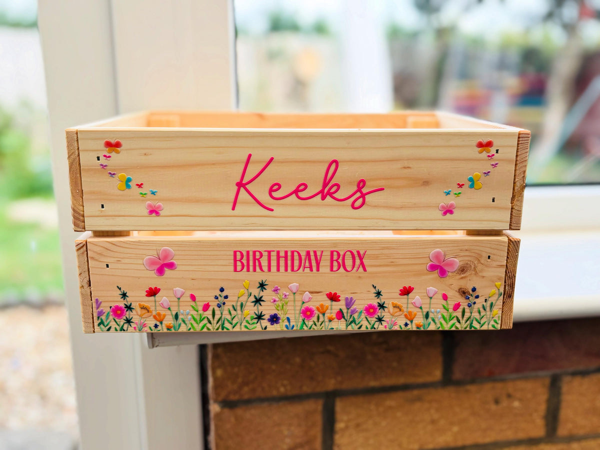 Personalised Teacher Gift Crate, Floral Design Wooden Box