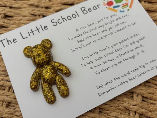 Resin Pocket Worry Bear: First Day of School Keepsake