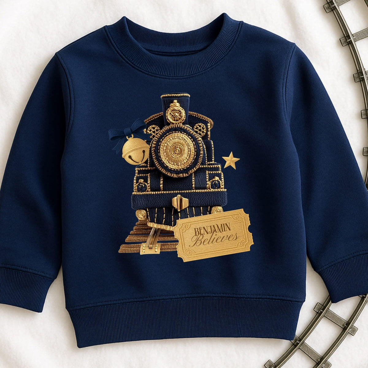 Personalised Christmas Jumper, Polar express train, believe, Personalised Christmas T shirt