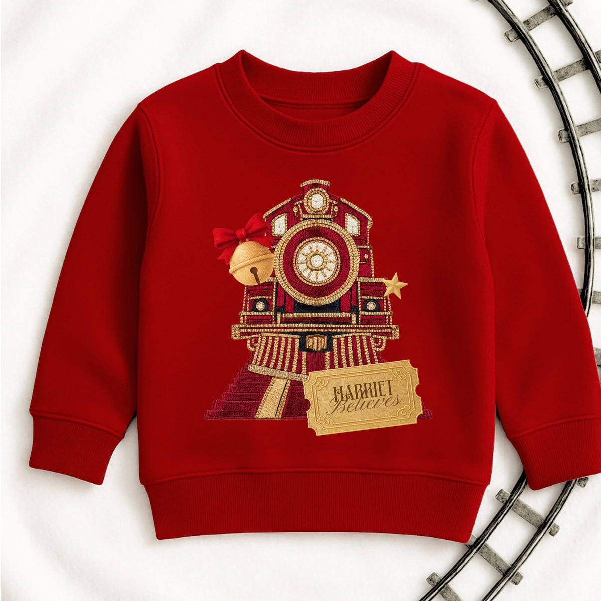 Personalised Christmas Jumper, Polar express train, believe, Personalised Christmas T shirt