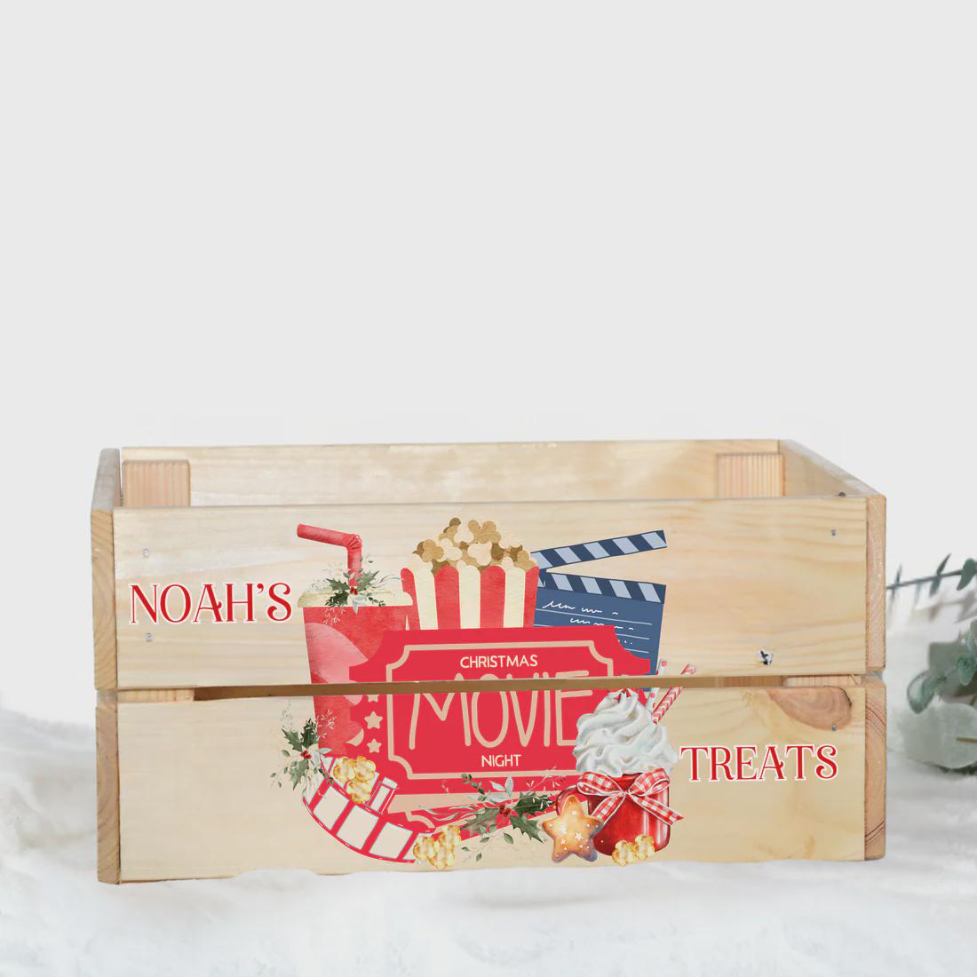 Personalised Christmas Movie treat Snack Crate, christmas hamper, movie night, snack box