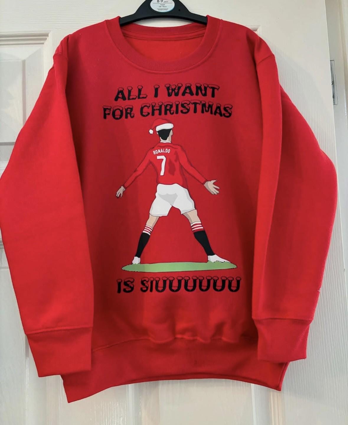 Ronaldo Christmas Jumper, kids personalised Jumper, 'All I want for Christmas is su'