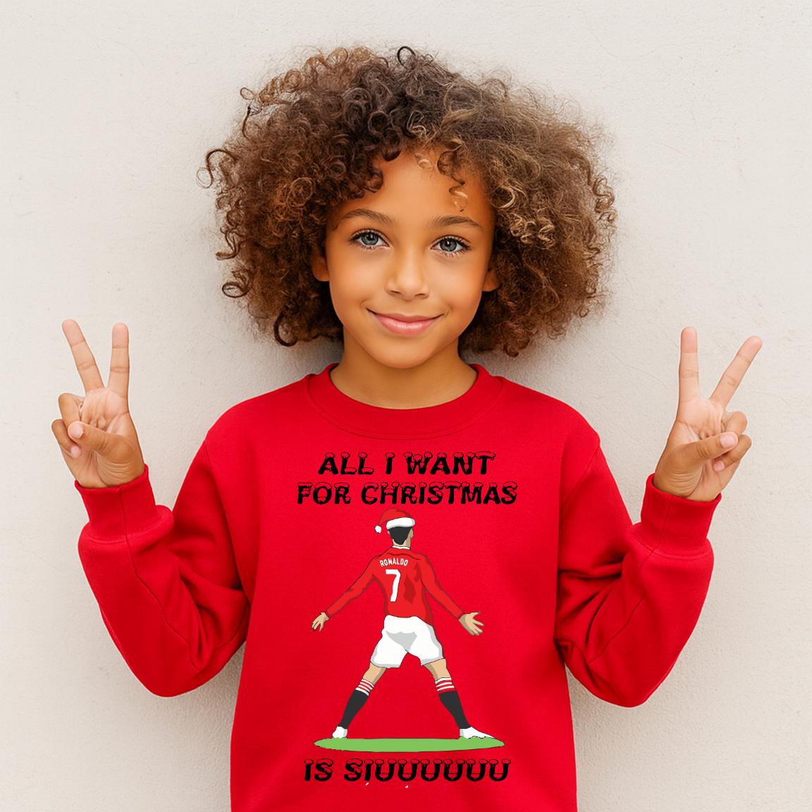 Ronaldo Christmas Jumper, kids personalised Jumper, 'All I want for Christmas is su'