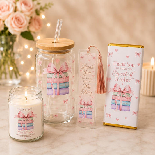 Personalised Teacher gifts, teaching assistant, candle, cup, bookmark