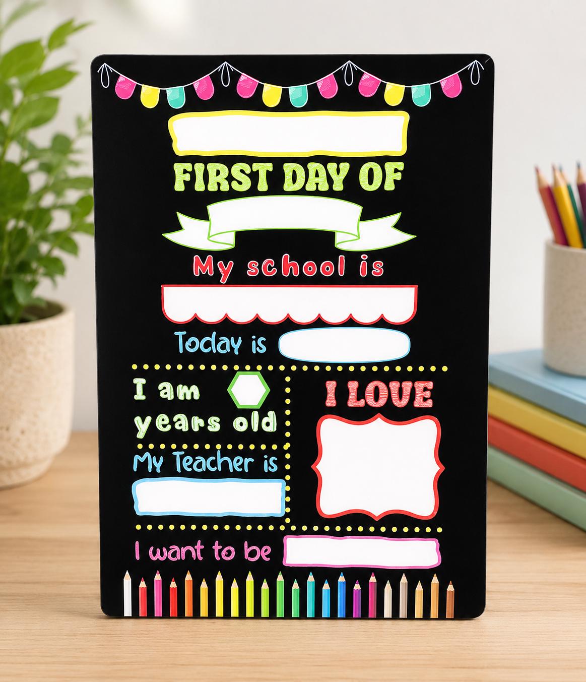 Personalised First Day of Reception Board | Reusable School Milestone Sign | Dry Wipe First Day Photo Prop | Back to School G
