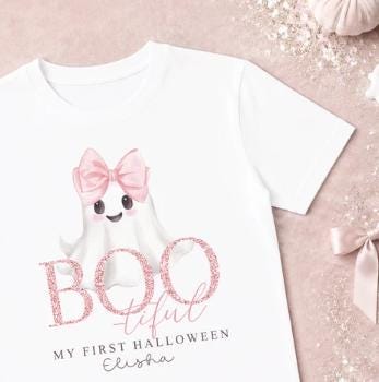 Personalised Halloween T Shirt, Ghost Design.
