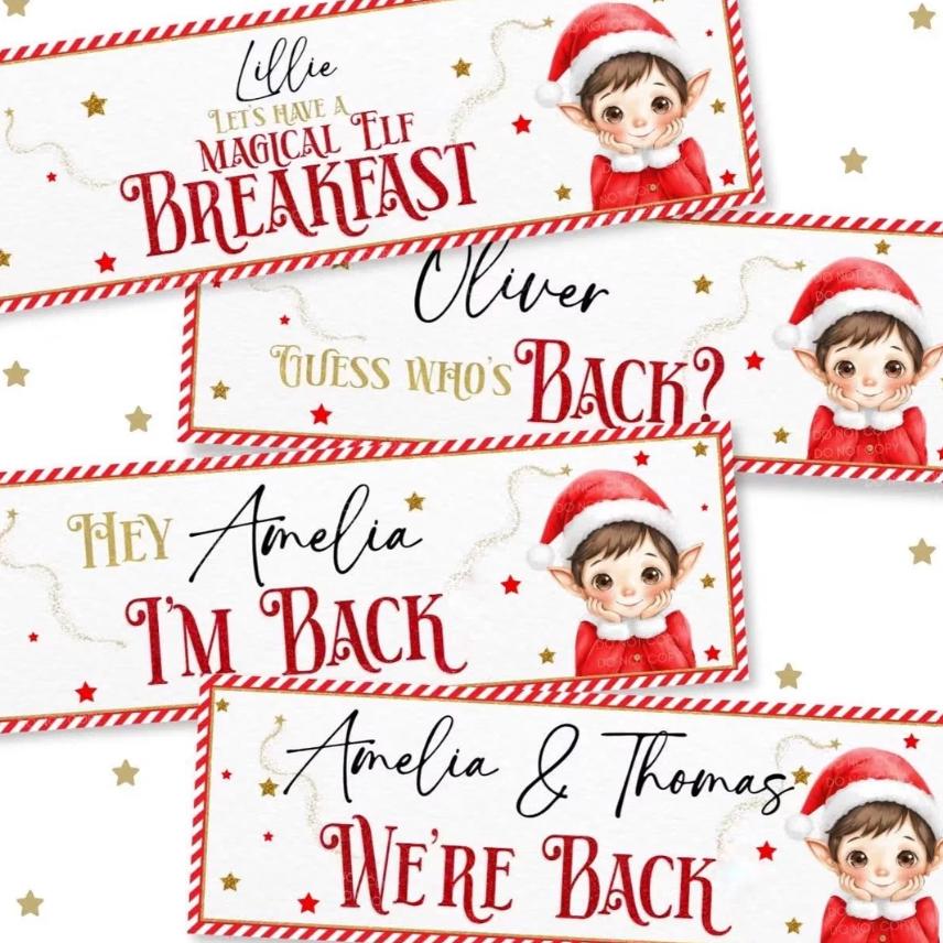 Personalised Elf Arrival Banner, I’m Back Christmas Elf Sign, Magical Elf Breakfast Decoration, Elf Banner
